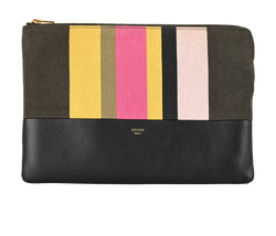 Celine Striped Zipped Pouch, Leather/Canvas, Blk/Multi, MII, DB, 2*